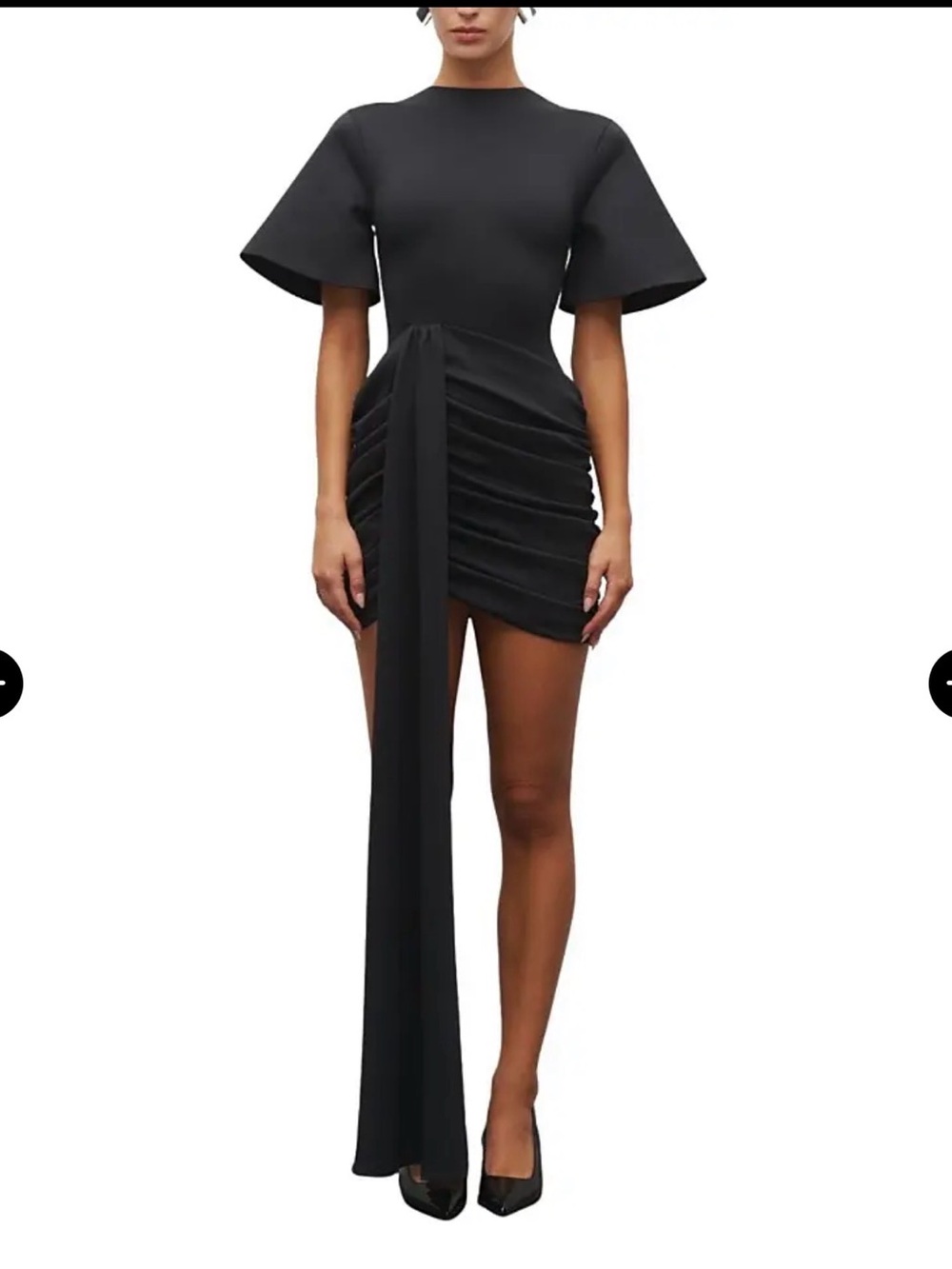 Asymmetric Black Mini Dress with Draped Front